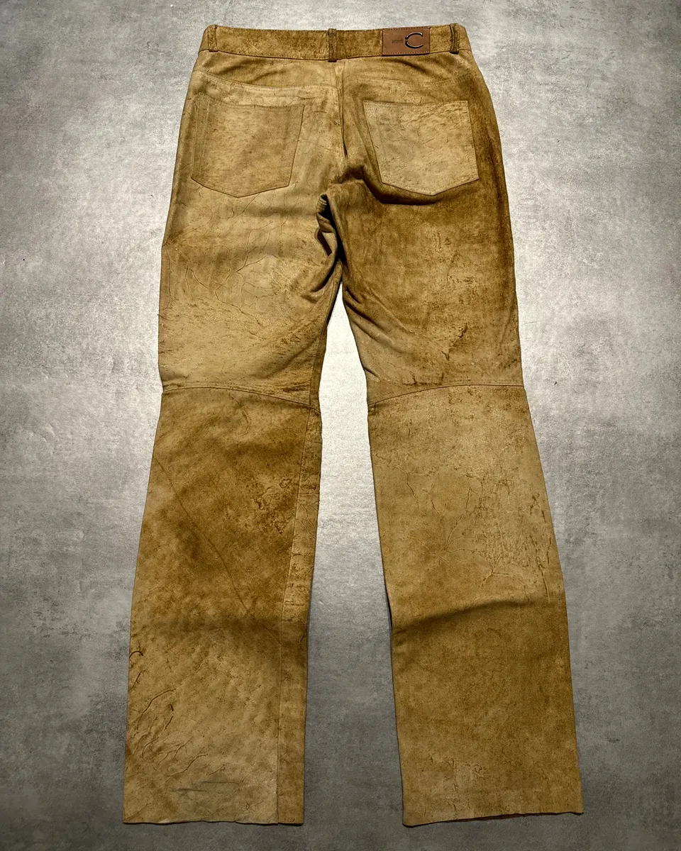 AW2005 Cavalli Camel Leather Eroded Straight Cozy Pants - Image 2