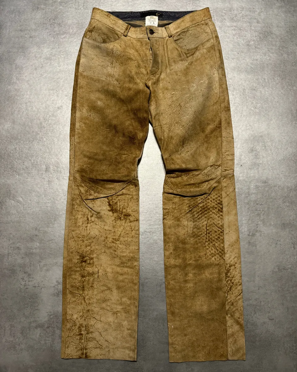 AW2005 Cavalli Camel Leather Eroded Straight Cozy Pants - Image 7