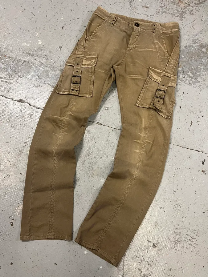 AW2005 Cavalli Cargo Strapped Beige Pants - Image 5