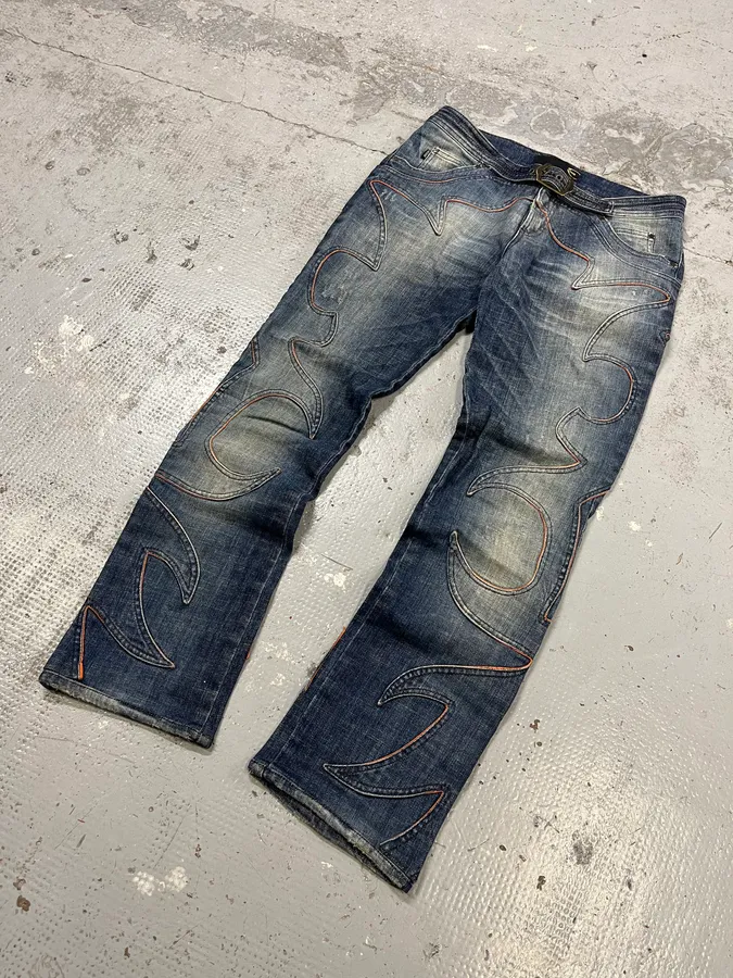 AW2005 Cavalli Fire Ornament Blue Denim Jeans - Image 5