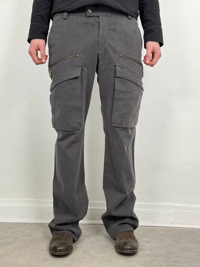 AW2005 Cavalli Grey Cargo Striped Pants - Image 2