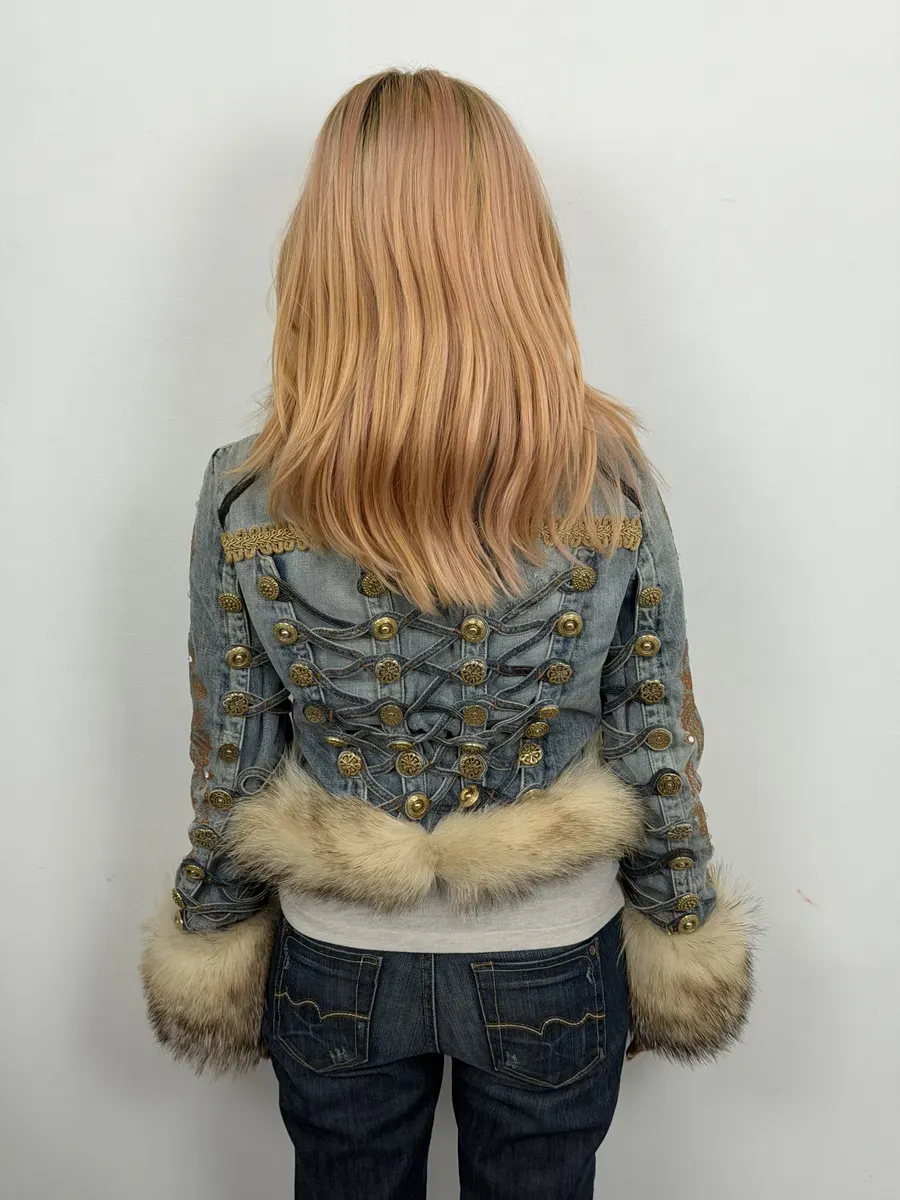 AW2005 Cavalli Napolean Fur Denim Jacket - Image 3