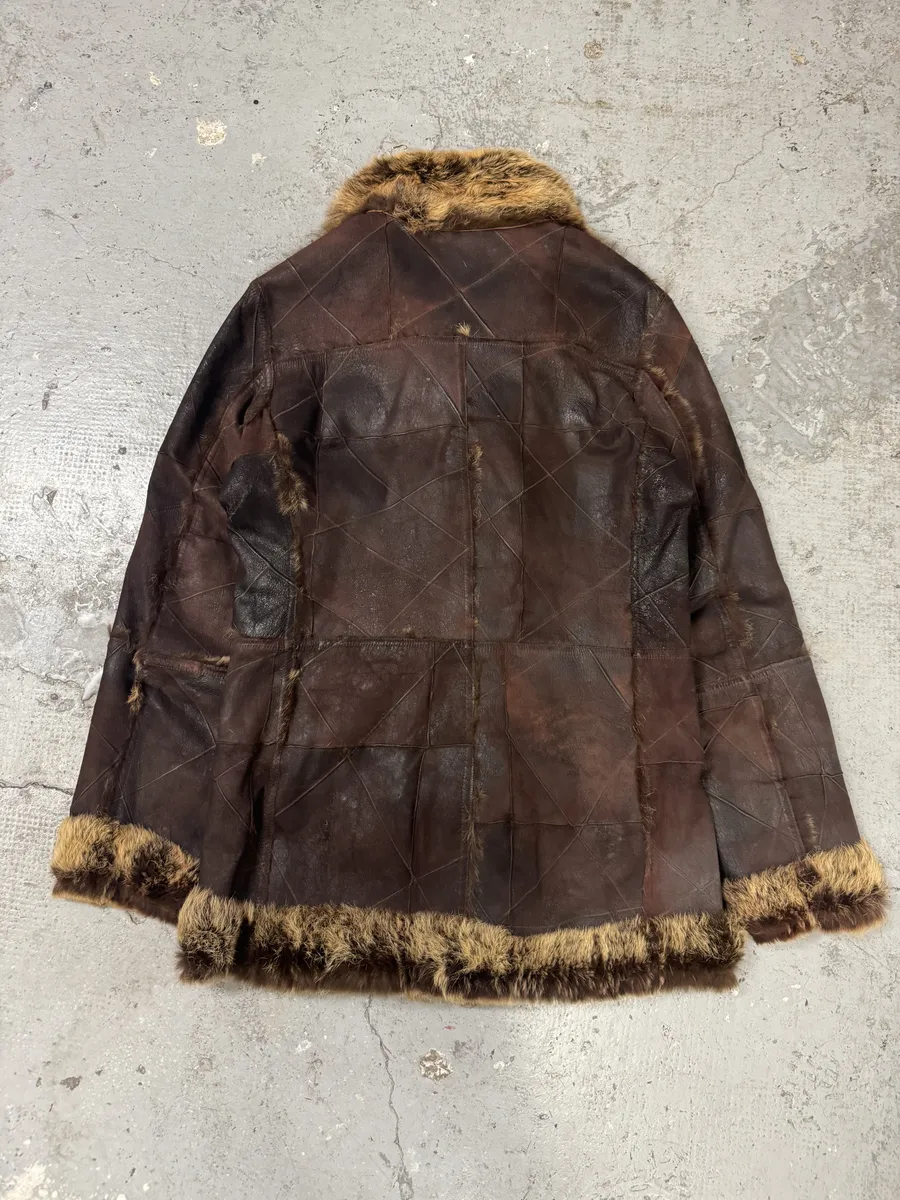 AW2005 Cavalli Reversible Fur Patchwork Bordeaux Leather Jacket - Image 10
