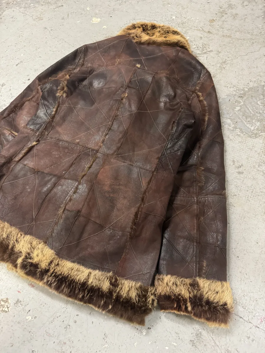 AW2005 Cavalli Reversible Fur Patchwork Bordeaux Leather Jacket - Image 13