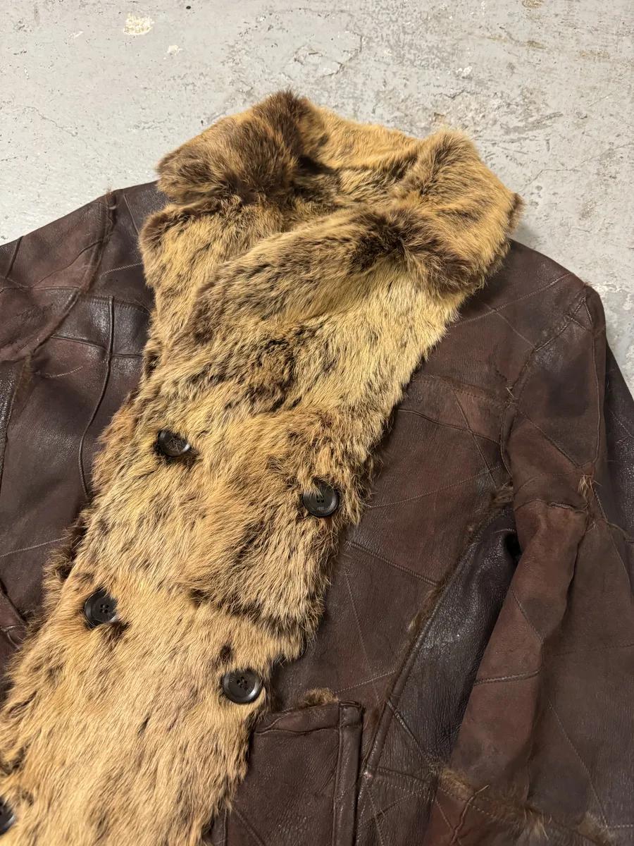 AW2005 Cavalli Reversible Fur Patchwork Bordeaux Leather Jacket - Image 15