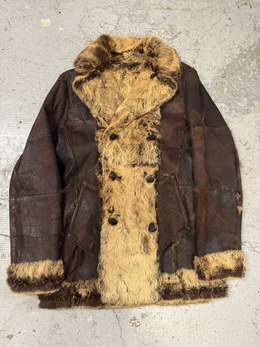 AW2005 Cavalli Reversible Fur Patchwork Bordeaux Leather Jacket - Image 3