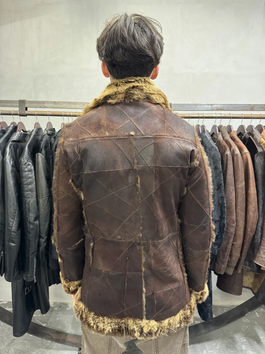 AW2005 Cavalli Reversible Fur Patchwork Bordeaux Leather Jacket - Image 6