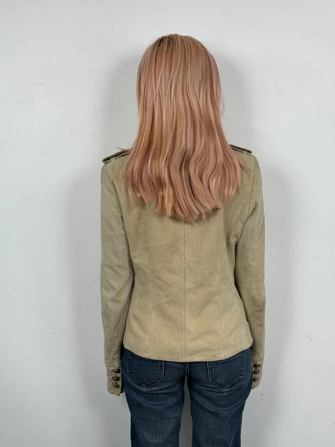 AW2005 Christian Dior Beige Asymmetrical Officer Leather Jacket - Image 3