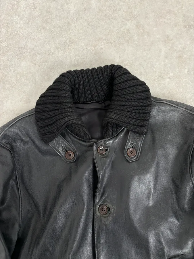 AW2005 Daniele Alessandrini Black Eroded Buttoned Leather Jacket - Image 4