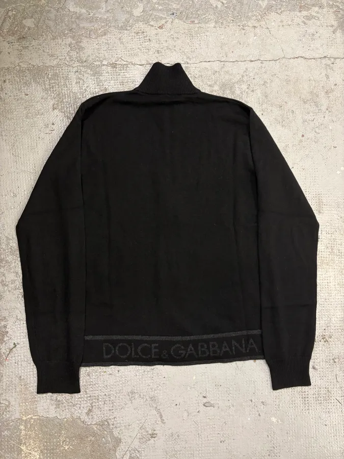 AW2005 Dolce & Gabbana Black Wool Zip-Up Sweater - Image 6