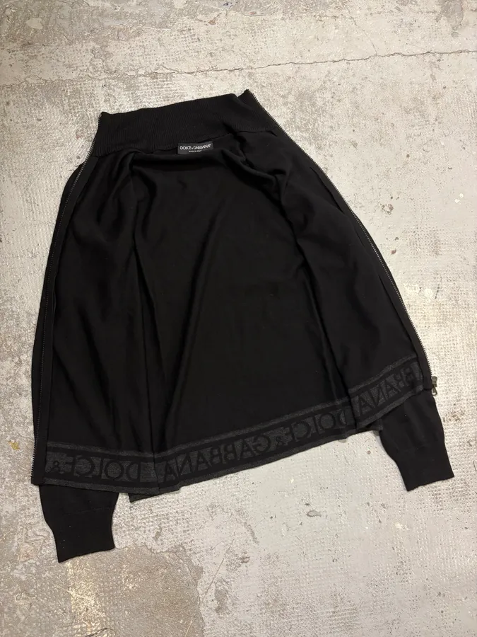 AW2005 Dolce & Gabbana Black Wool Zip-Up Sweater - Image 7