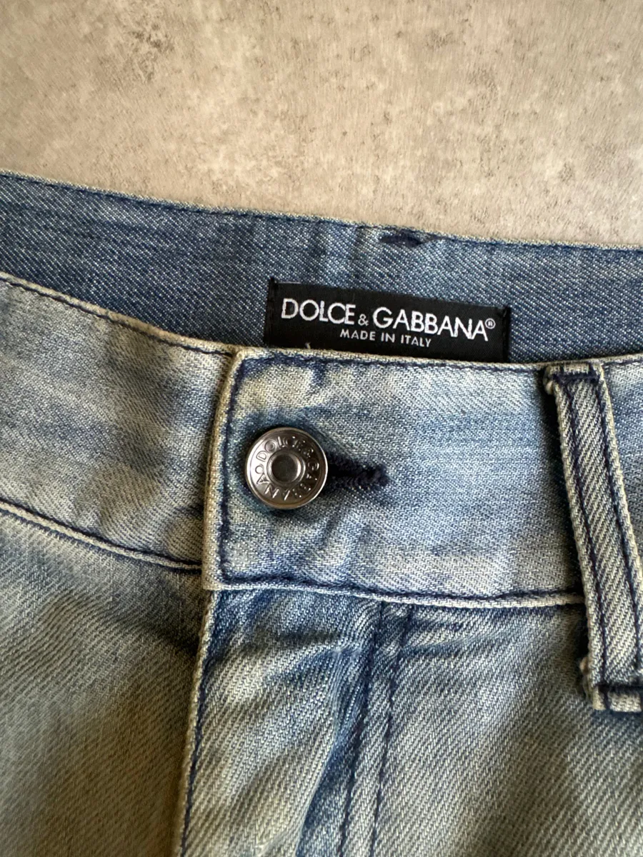 AW2005 Dolce & Gabbana Blue Denim Faded Painted Jeans - Image 7
