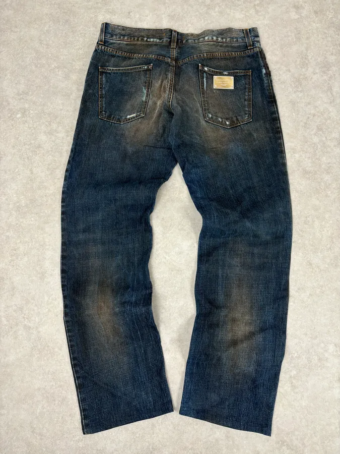 AW2005 Dolce & Gabbana Blue Faded Distressed Denim Jeans - Image 6