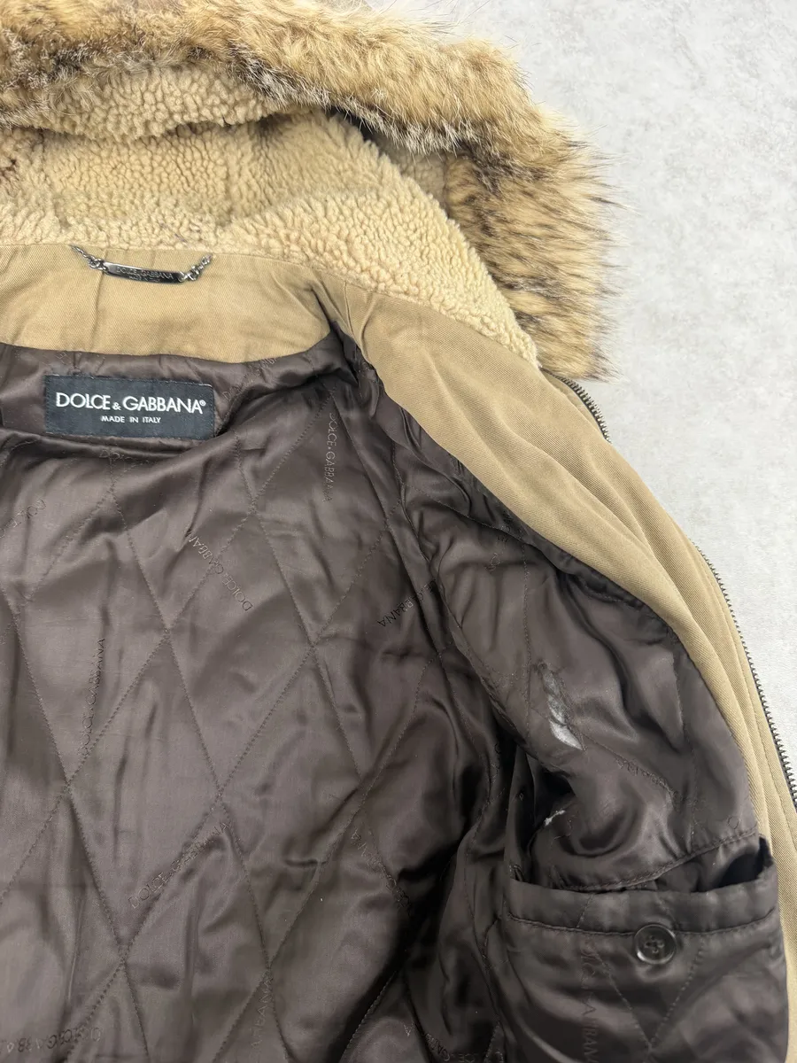 AW2005 Dolce & Gabbana Brown Fur Hooded Buffalo Leather Jacket - Image 13