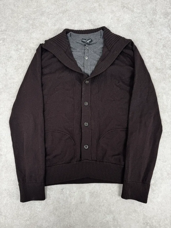 AW2005 Dolce & Gabbana Brown & Grey Layered Double Cardigan Sweater