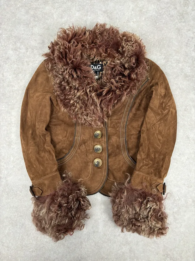 AW2005 Dolce & Gabbana Brown Premium Fur Leather Jacket