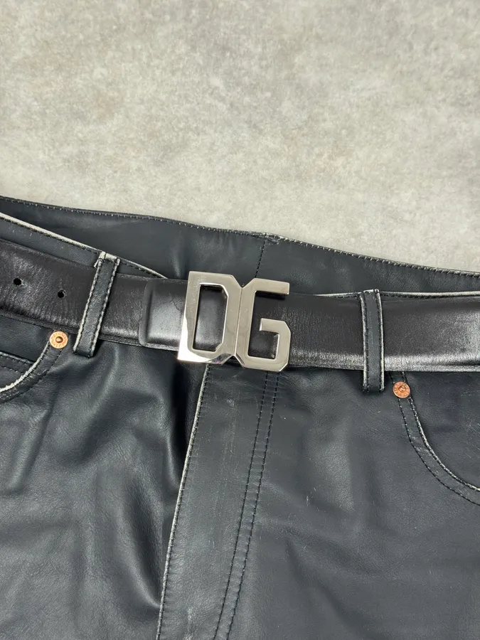AW2005 Dolce & Gabbana DG Logo Buckle Black Leather Belt - Image 6