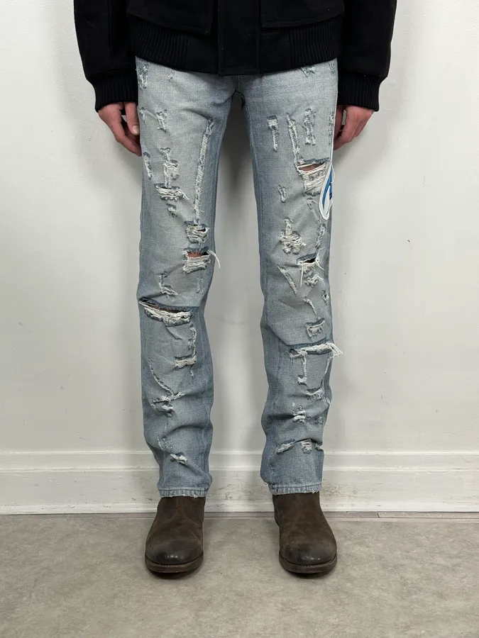 AW2005 Dolce & Gabbana Grey Denim Batman Graphic Distressed Jeans - Image 3
