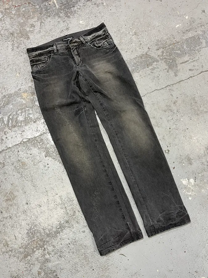 AW2005 Dolce & Gabbana Grey Faded Denim Straight Jeans - Image 5