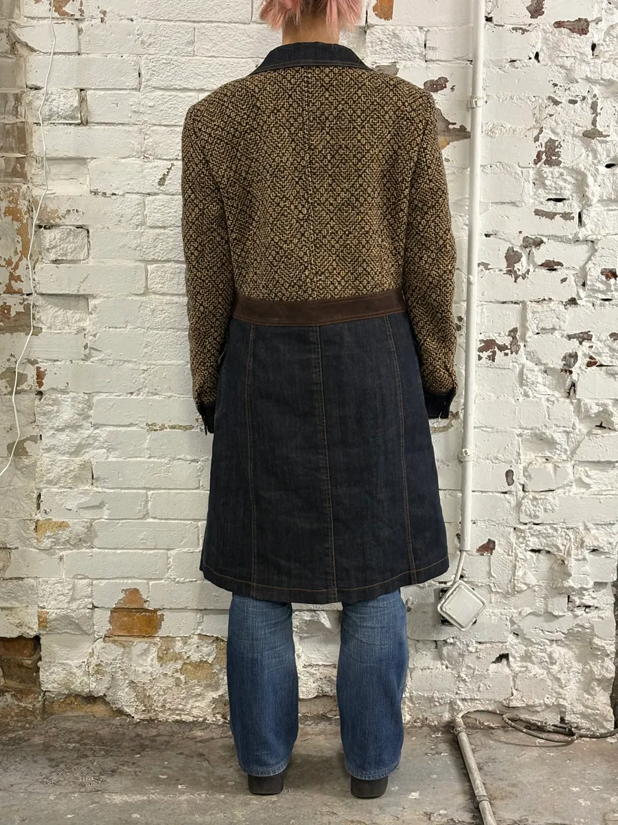 AW2005 Dolce & Gabbana Hybrid Wool & Denim Beige & Blue Long Coat - Image 3