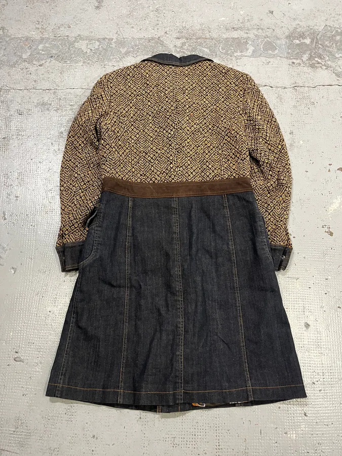 AW2005 Dolce & Gabbana Hybrid Wool & Denim Beige & Blue Long Coat - Image 7