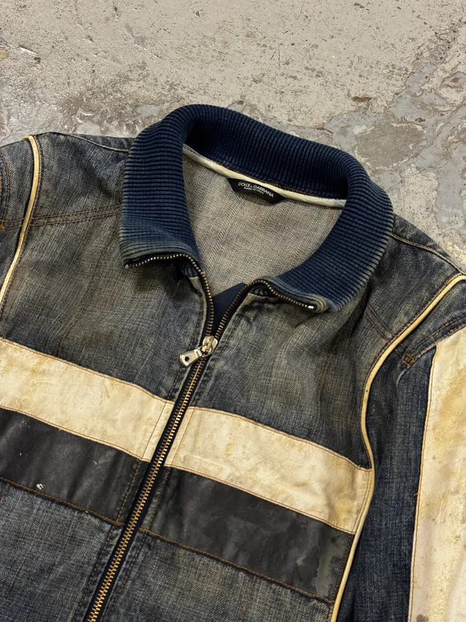 AW2005 Dolce & Gabbana Navy Hybrid Leather & Denim Jacket - Image 6