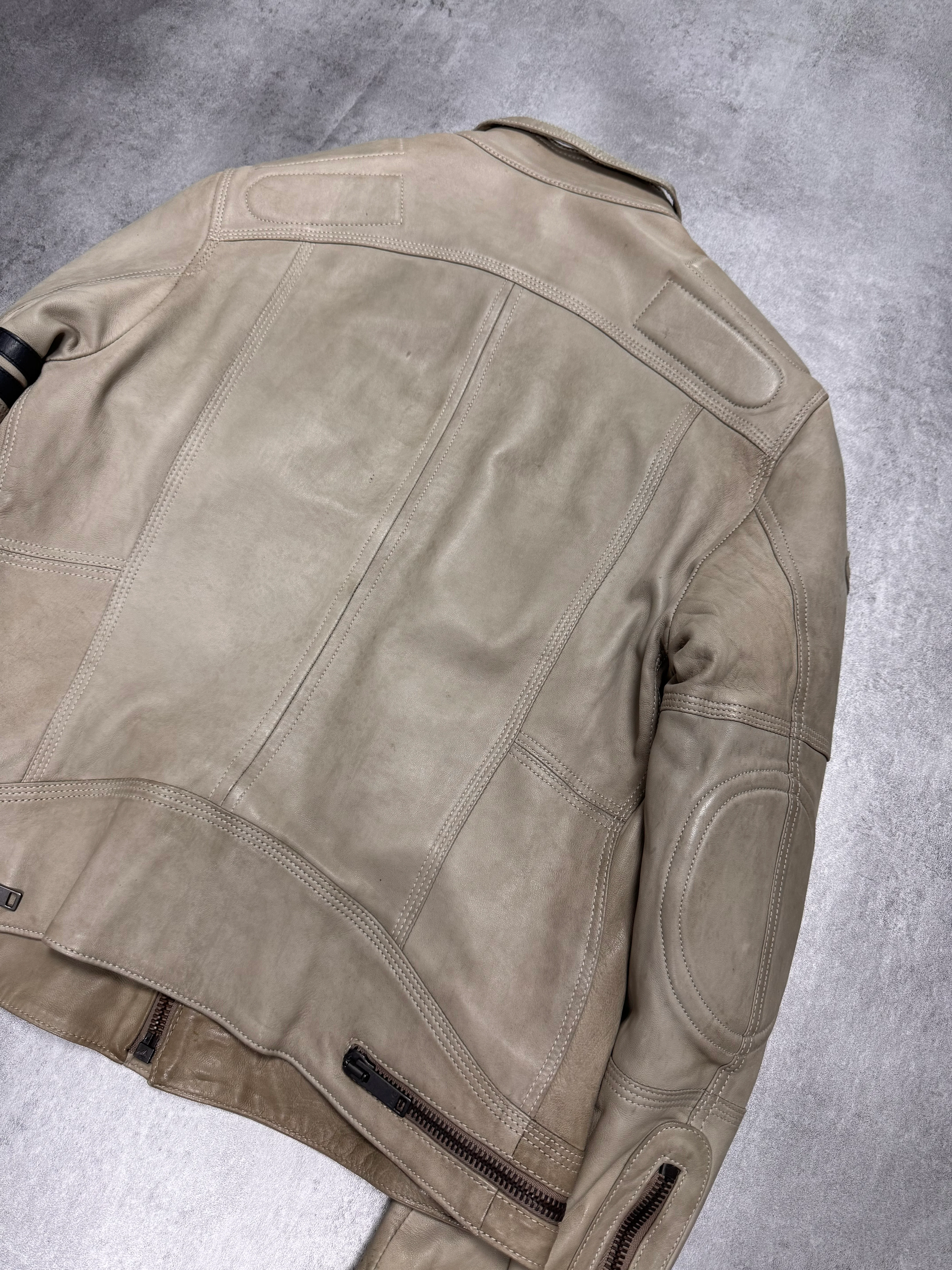 AW2004 Dolce & Gabbana Astro Biker Cafe Cream Leather Jacket - Image 4