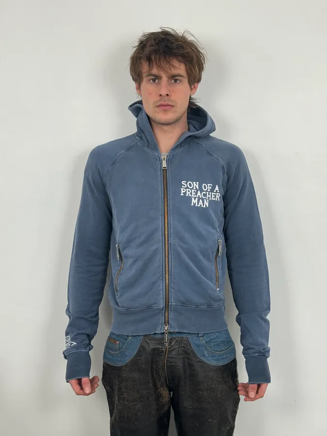AW2005 Dsquared2 Faded Blue Preacher Zip-up Hoodie - Image 2