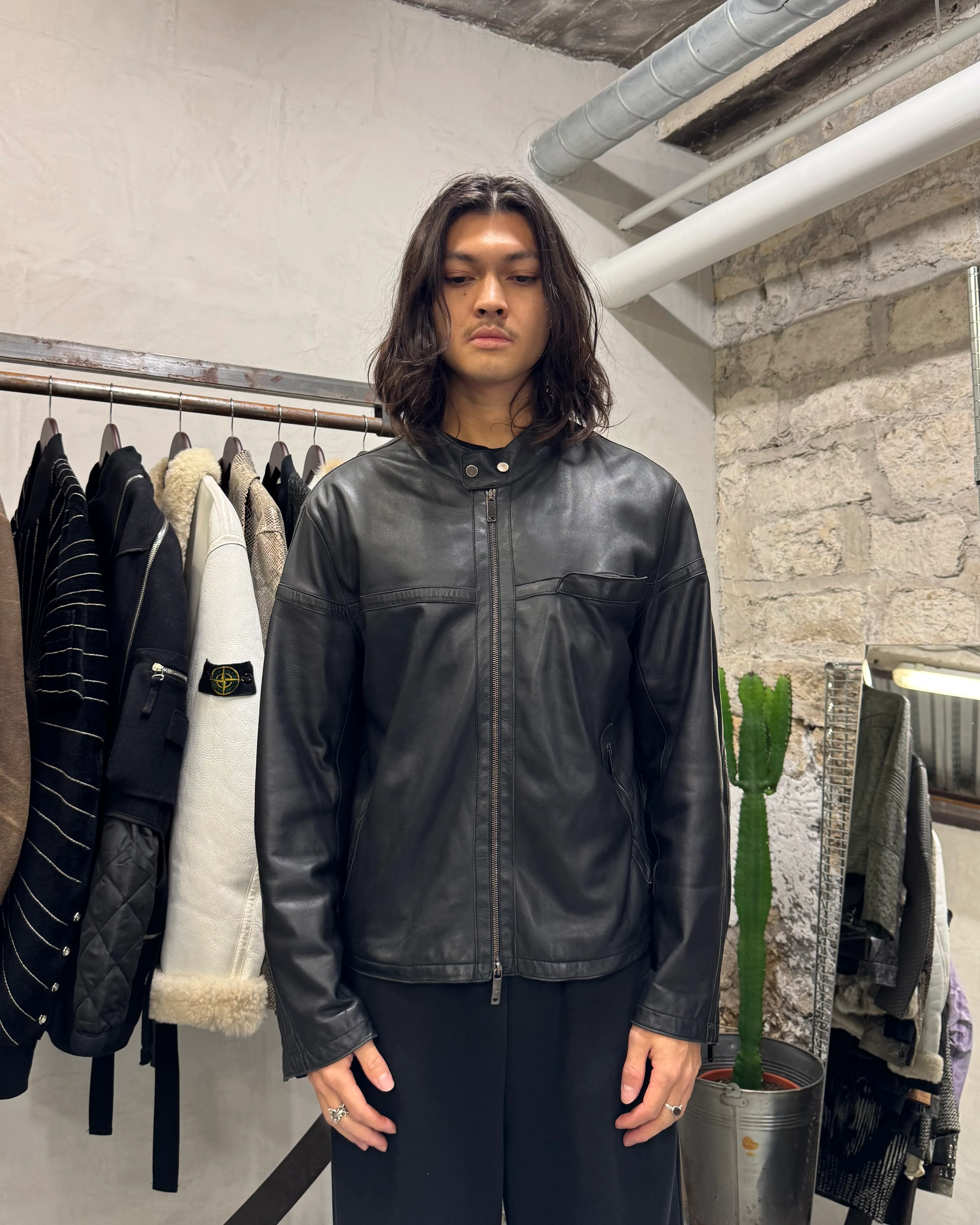 AW2005 Emporio Armani Biker Black Leather Jacket - Image 11