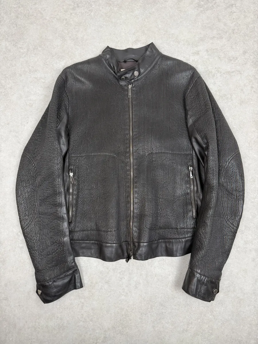 AW2005 Emporio Armani Biker Black Lines Leather Jacket