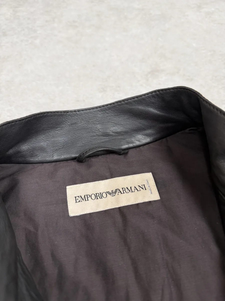AW2005 Emporio Armani Biker Black Lines Leather Jacket - Image 11