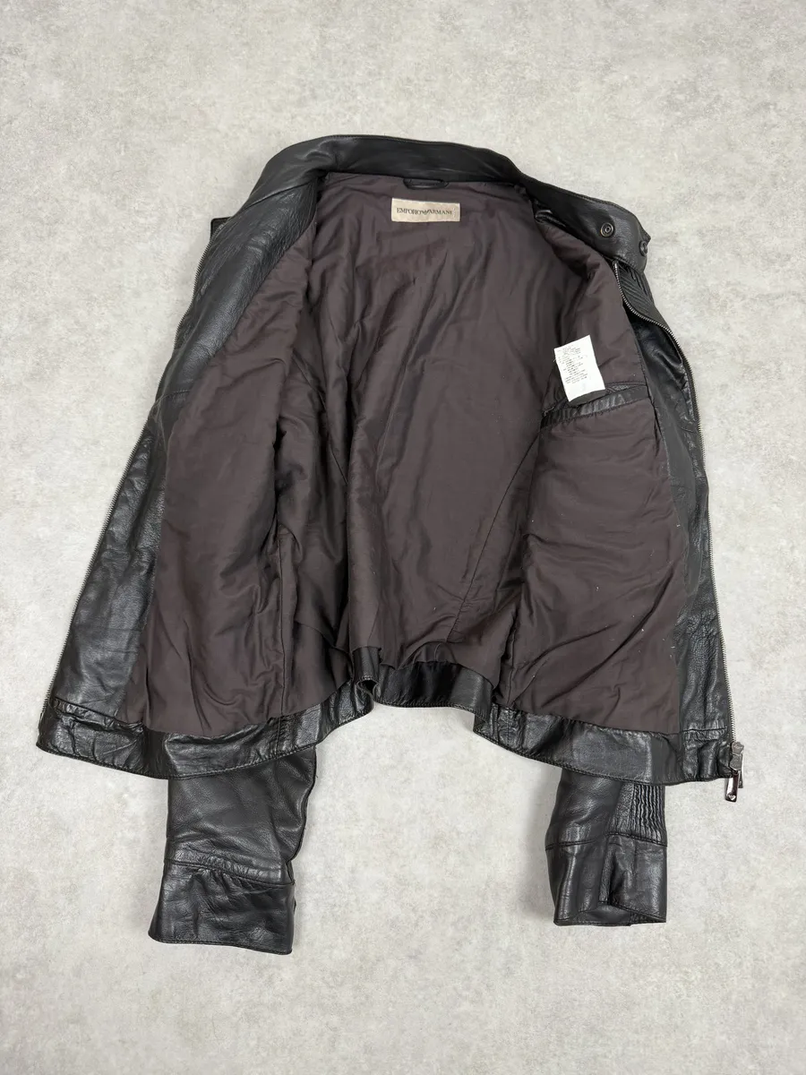 AW2005 Emporio Armani Biker Black Lines Leather Jacket - Image 8