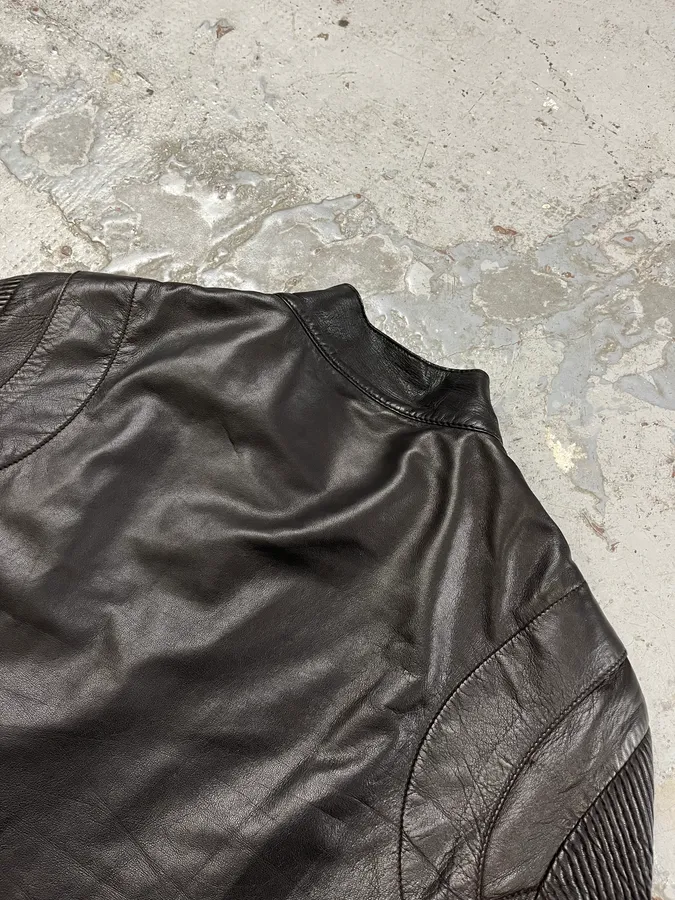 AW2005 Emporio Armani Plissed Effect Black Biker Leather Jacket - Image 7