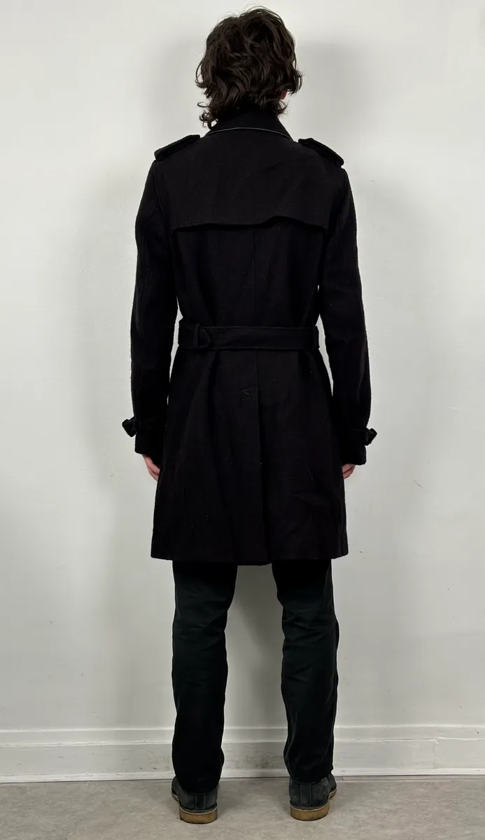 AW2005 Miu Miu Black Wool Double-Breasted Trench Coat - Image 3