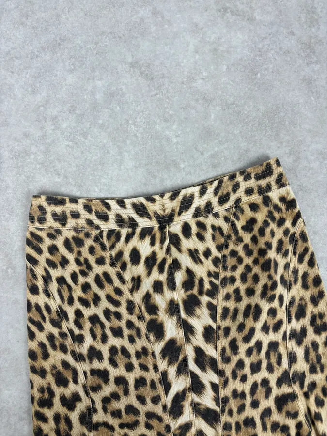 AW2005 Roberto Cavalli Beige Wool Blend Leopard Print Skirt - Image 5