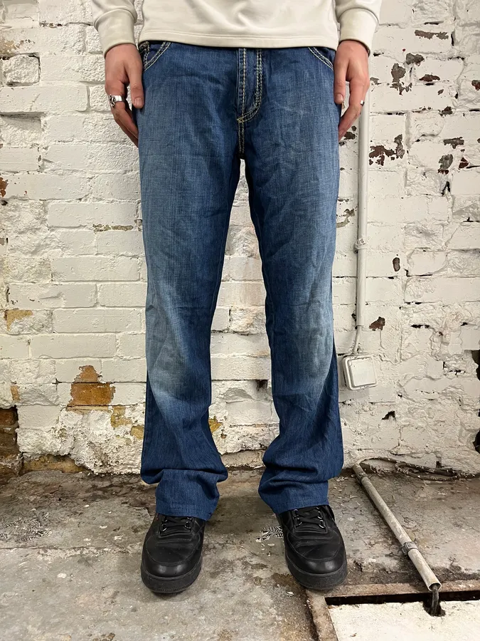 AW2005 Roberto Cavalli Blue Faded Wide Denim Jeans