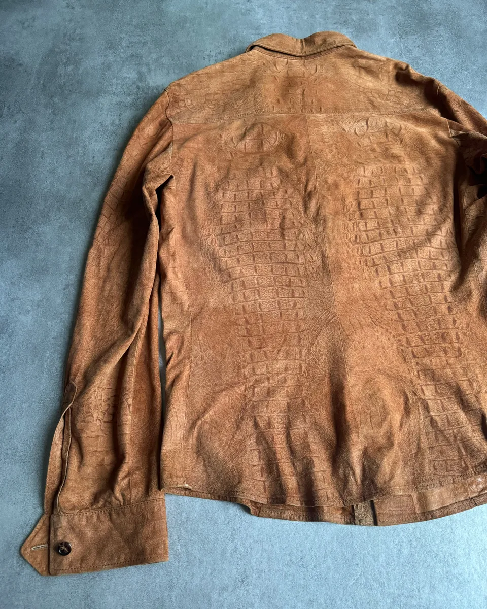 AW2005 Roberto Cavalli Crocodile Effect Relief Camel Leather Shirt - Image 10