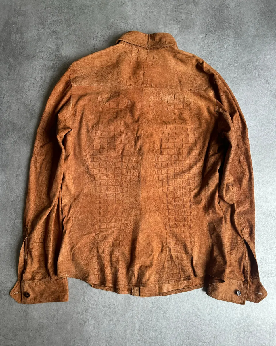 AW2005 Roberto Cavalli Crocodile Effect Relief Camel Leather Shirt - Image 2
