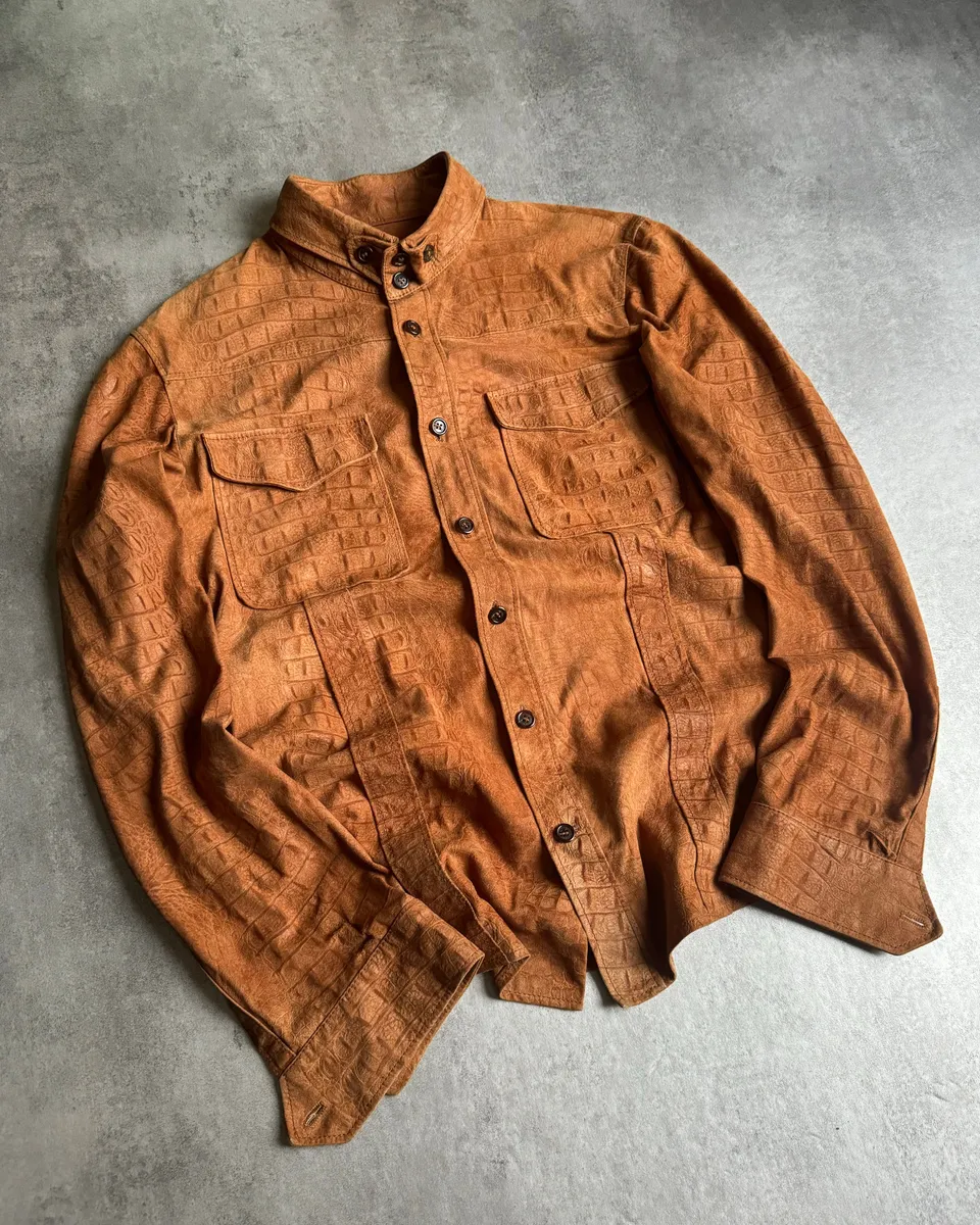 AW2005 Roberto Cavalli Crocodile Effect Relief Camel Leather Shirt - Image 7