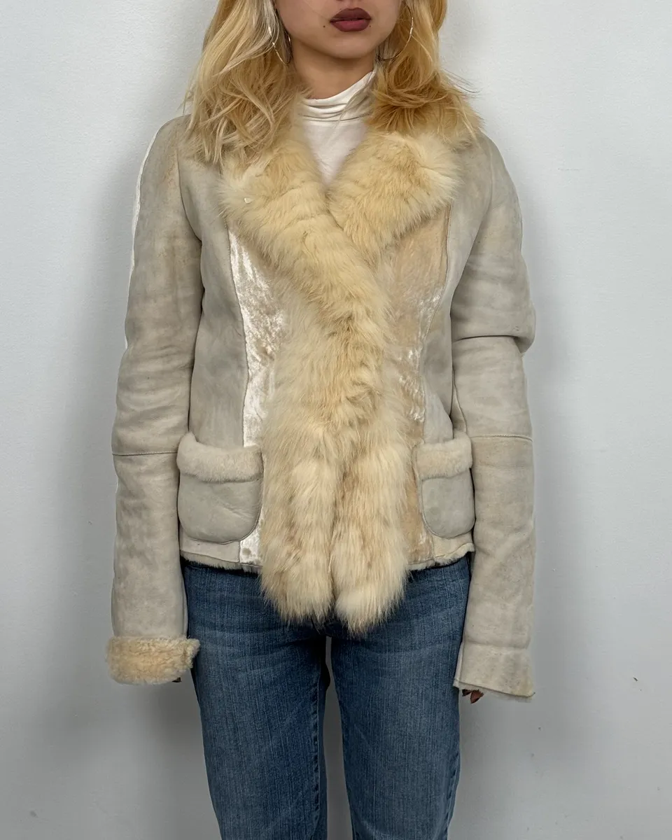 AW2005 Roberto Cavalli Fur White Shearling Leather Jacket - Image 2