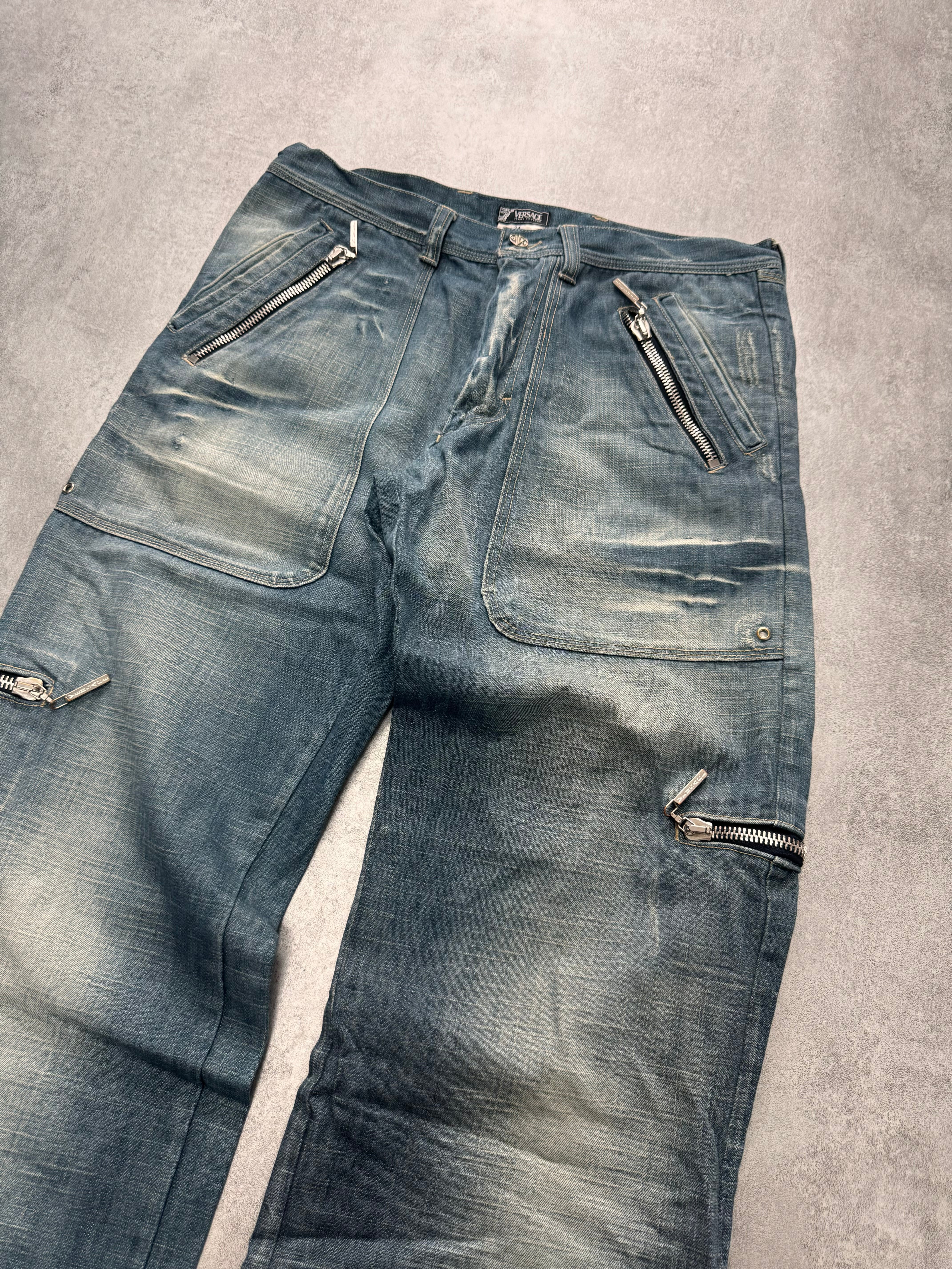 AW2005 Versace Cargo Sun Faded Denim Jeans - Image 2