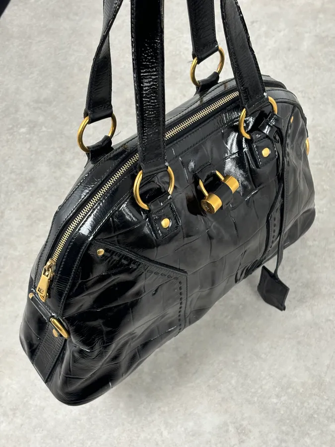 AW2005 Yves Saint Laurent Black Muse Patent Leather Crocodile Effect Bag - Image 10