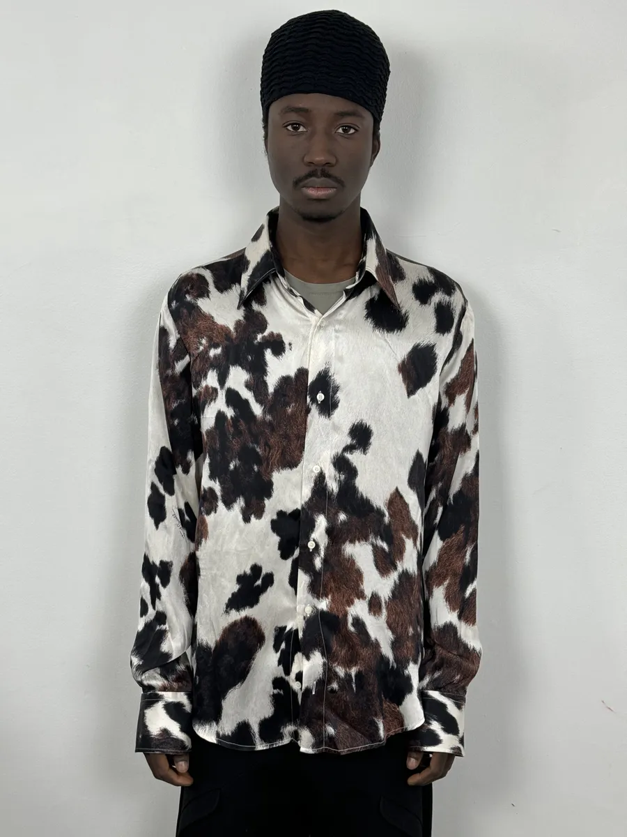 AW2006 Cavalli Cow Print Brown & White Silk Shirt - Image 3