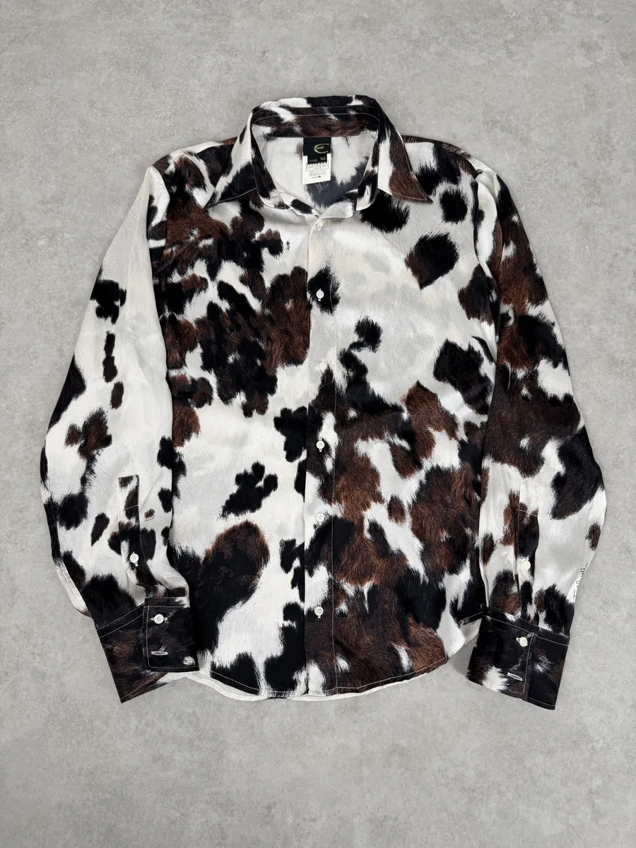 AW2006 Cavalli Cow Print Brown & White Silk Shirt - Image 6
