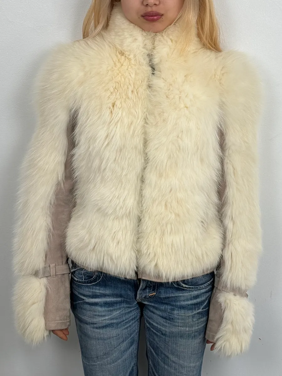 AW2006 Cavalli White Fur Beige Leather Vest - Image 2