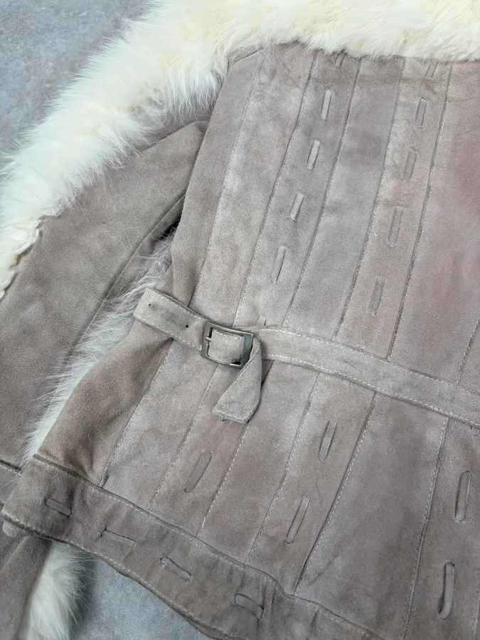 AW2006 Cavalli White Fur Beige Leather Vest - Image 8