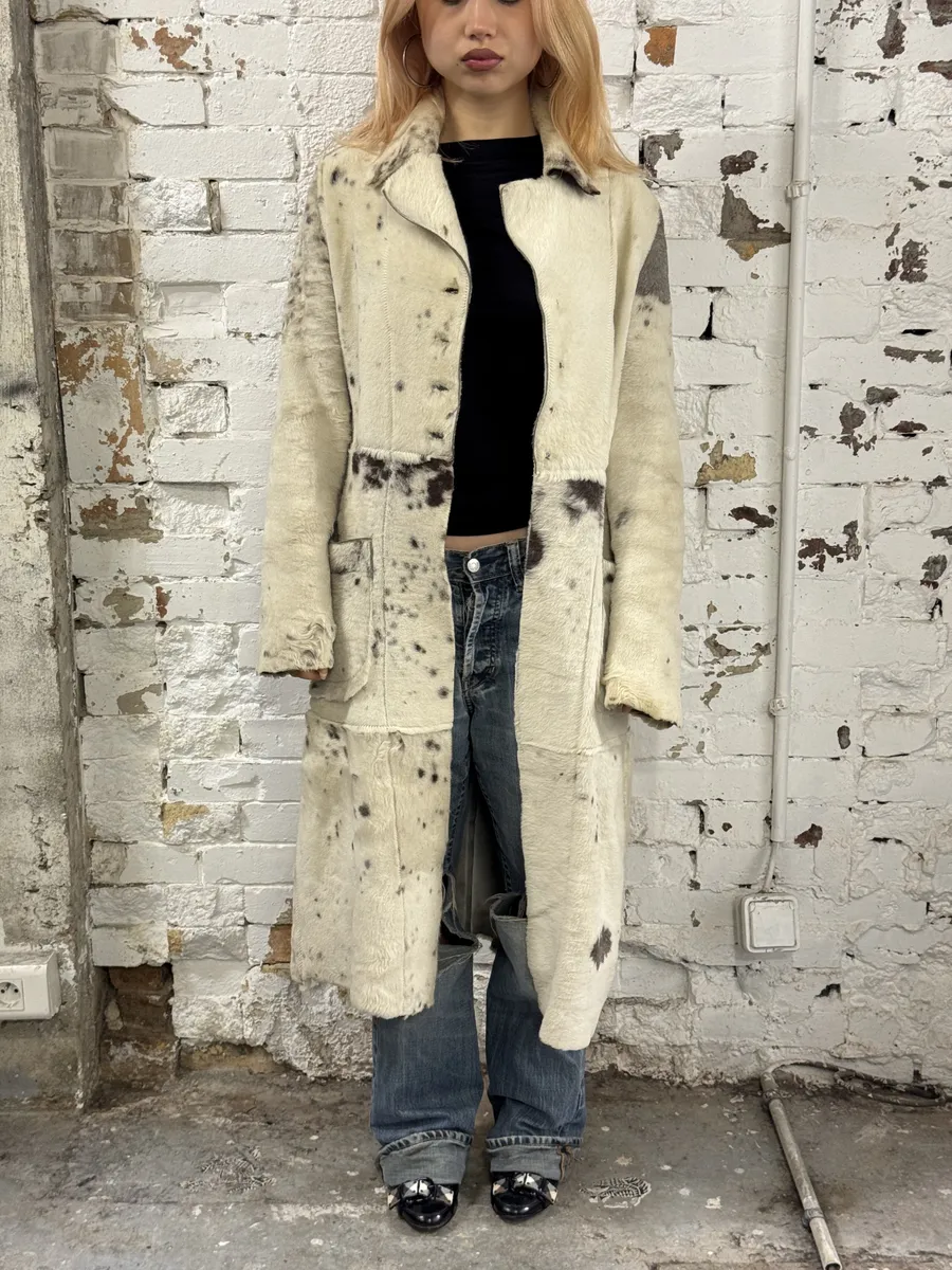 AW2006 Cavalli White Pony Hair Winter Long Leather Jacket - Image 2