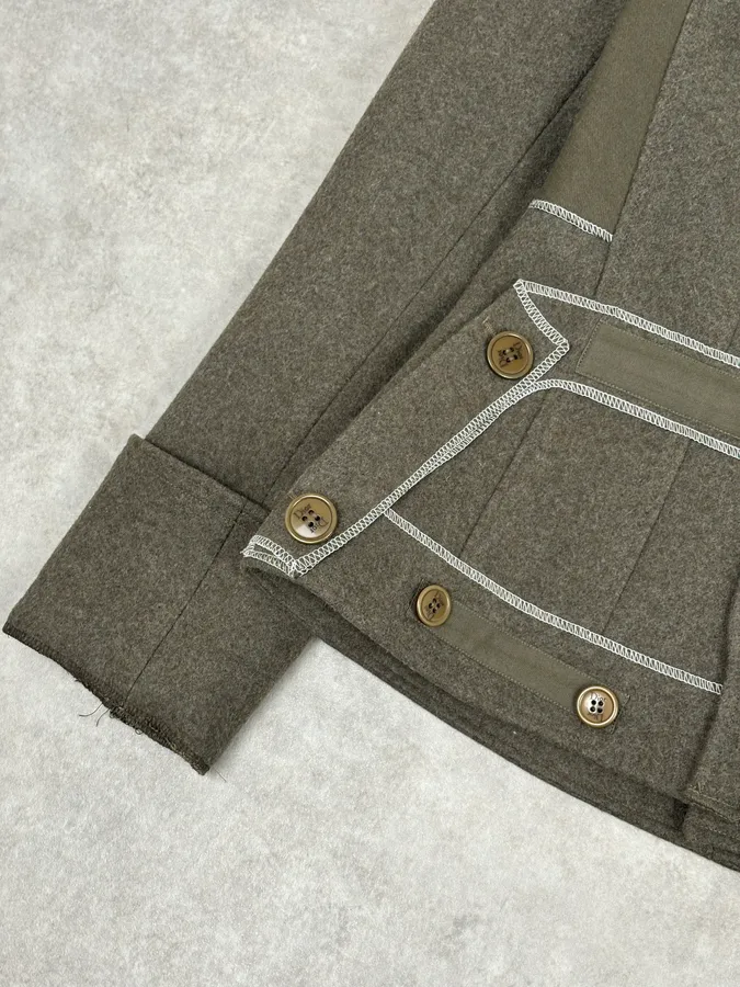 AW2006 Christian Dior Khaki Wool Contrast Stitch Blazer Jacket - Image 8