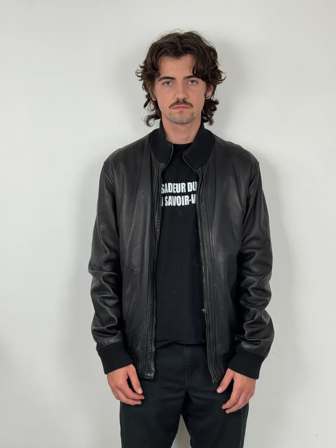 AW2006 Dirk Bikkembergs Black Premium Mafia Leather Jacket - Image 2