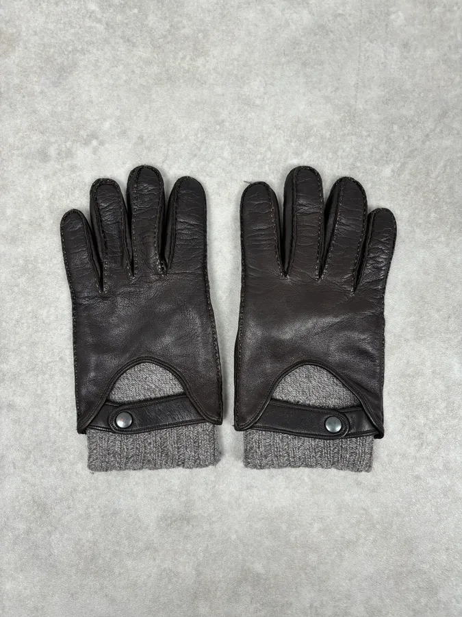 AW2006 Dolce & Gabbana Black Leather & Grey Wool Gloves - Image 3